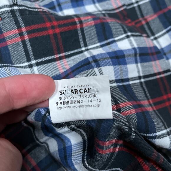 Sugar Cane Light Cotton Check Plaid Short Sleeve Shirt Blue Red Large Japan - Picture 5 of 11